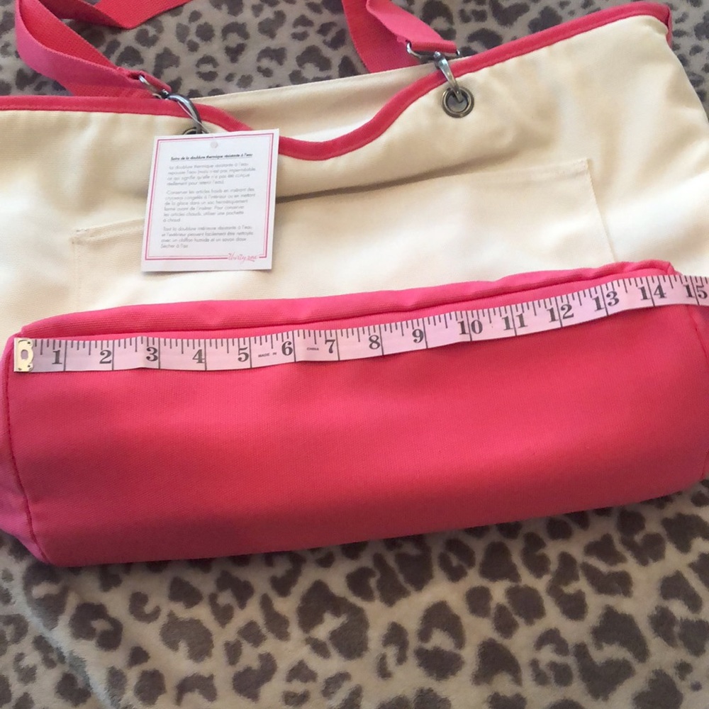 Thirty-One Canvas Crew Thermal Tote in Natural with Coral - Picture 10 of 16